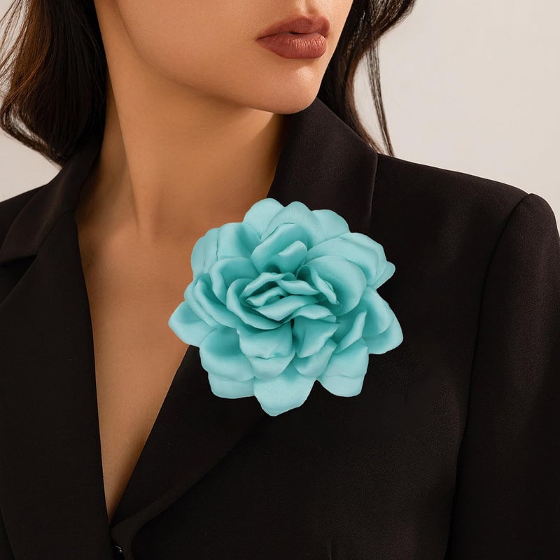 Decixde Satin Fabric Rose Flower Brooches - Handmade Floral Accessory for Wedding Party Dance Banquet Ceremony - Size: 4.72in - Image 4